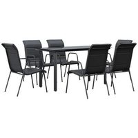 juego de comedor para jardin 7 uds acero y textilene negro cfw747640