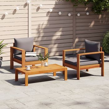 Set De Sofás De Jardín Con Cojines 3 Uds | Mueble Jardin Mesa Y Sillas Madera Maciza Acacia Cfw37743