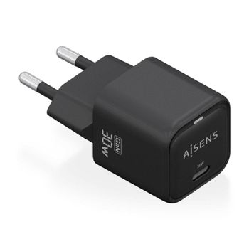 Aisens ASCH-30W1P019-BK Cargador GaN 30W 1xUSB-C PD3.0 QC4.0 Negro