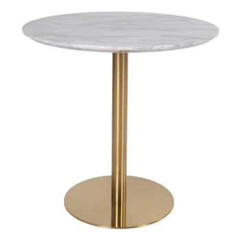 Mesa de comedor redonda efecto mármol con base de latón