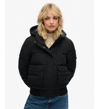 Superdry para mujer. W5011907A Cazadora bomber Everest negro (M), Casual, Poliéster