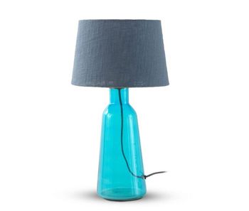 Lámpara de mesa de cristal azul con pantalla de algodón azul