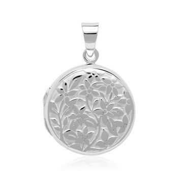 Relicario floral de plata 925 grabable