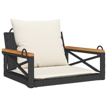 Banco Columpio | Banco De Jardín Con Cojines Ratán Sintético Negro 63x62x40 Cm