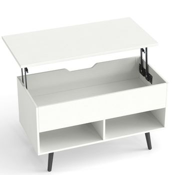 Costway Mesa de Centro con Superficie Elevable Compartimento Oculto y 2 Estantes para Sala de Estar Oficina y Sala de Reuniones Blanco