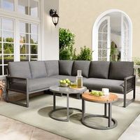 conjunto de jardin bajo - 7 plazas con 2 mesas de centro - acero con recubrimiento en polvo - gris 123x68x86cm