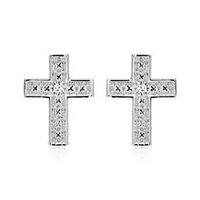 pendientes cruz 14 quilates oro blanco diamantes