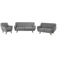juego de sala de estar sillon sofa 3 plazas y 2 plazas de terciopelo gris respaldo capitone abotonado bodo