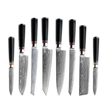 Set De Cuchillos De Cocina 8 En 1 Estilo Asco Con Diseño Elegante Y Mango De Madera Negra Con Extremos De Acero. 37x6x18,5 Cm. Color: Negro