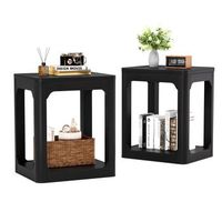 juego de 2 mesas auxiliares - mueble para salon y dormitorio - mdf - negro 50x40x60cm