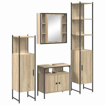 Juego De Muebles De Baño | Armario De Baño Con Estante 4 Piezas Roble Sonoma