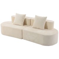 homcom sofa 3 plazas curvado de terciopelo acanalado 245 cm con asiento profundo y 2 cojines crema   aosom espana