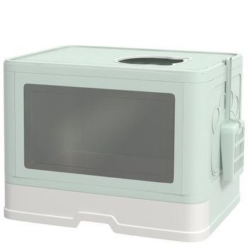 PawHut Arenero para Gatos Cubierto con Pala Cepillo 2 Puertas Entrada Principal y Salida Superior 48,5x38x36,5 cm Verde Claro