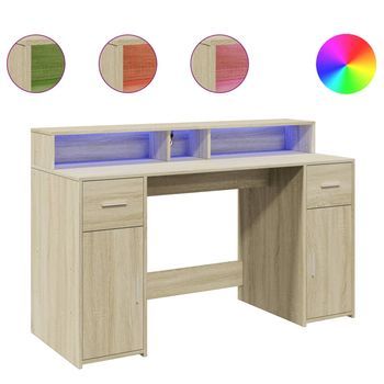 Mesa De Escritorio | Escritorio De Despacho | Escritorio Con Led Madera Ingeniería Roble Sonoma 140x55x91 Cm