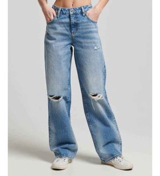 Superdry para mujer. W7011013A Jeans pernera ancha azul (26/30), Casual, Algodón Orgánico, Sostenible