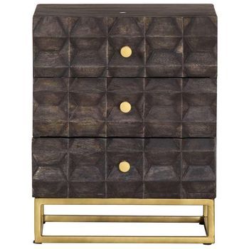 Mesita De Noche - Mesilla De Madera Maciza De Mango Negro 40x30x50 Cm Mc4729