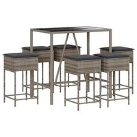 juego de bar de jardin de 7 piezas con cojines ratan pe gris vidaxl