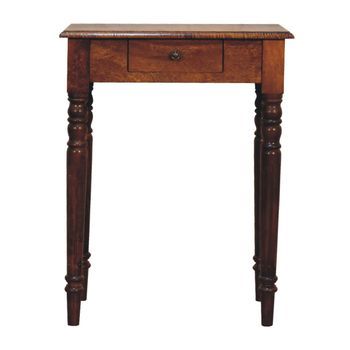 Escritorio Con Patas Torneadas, Madera Maciza, Mueble Artesanal Color Castaño.