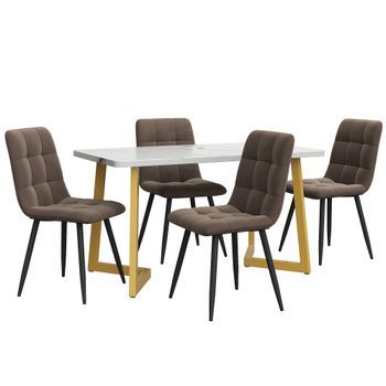 Conjunto De Mesa De 117 Cm Con Patas Doradas Y 4 Sillas Marrones