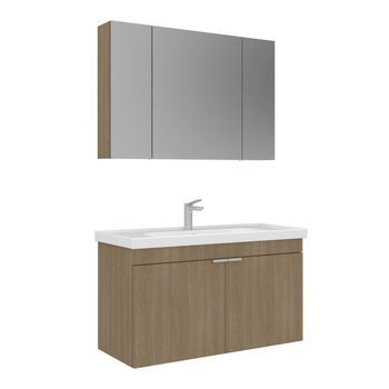 Conjunto De Mueble Con Lavabo Y Espejo (2 Piezas)  - 100 X 45 X 58 Cm - Roble