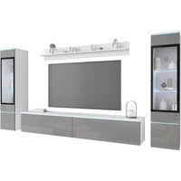 conjunto de muebles de salon vera ii juego de muebles de salon mueble de television con iluminacion led color blancogris brillo