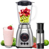 mellerware - batidora de vaso con filtro mixy plus 2000w  3 velocidades  turbo  jarra de vidrio 18l  cuchillas 6 hojas  rompehielos  licuado sin grumos  acero inox  apto para lavavajillas