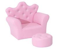 homcom sofa para ninos con reposapies sillon infantil decorativo con respaldo alto en forma de corona y reposabrazos acolchado 58x405x49 cm rosa
