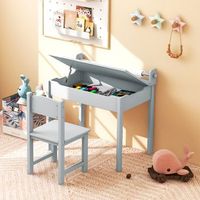 juego de mesa y silla infantil con almacenamiento y soporte para rollo de papel gris