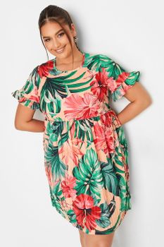 Yours Vestido Mini Melocotón Tropical, Mujer Curvy Y Tallas Grandes, Yours