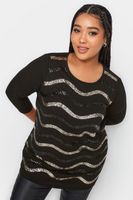 yours top negro de franjas doradadas de lentejuelas mujer curvy y tallas grandes yours