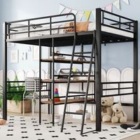 litera alta infantil de 90 x 200 cm con escritorio y estanterias estructura metalica negra