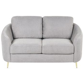 Sofá 2 Plazas De Poliéster Gris Claro Dorado Curvilíneo Patas Metal Glamour Trosa