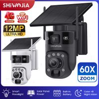 shiwojia 6k 12mp 4g sim camara de seguridad con bateria solar zoom 60x 360    ver al aire libre wifi ptz camara ip pir seguimiento humano ubox app