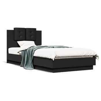 Estructura Cama Con Cabecero Madera Ingeniería Negro 100x200 Cm Vidaxl