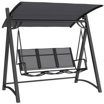 Outsunny Columpio de Jardín de 3 Plazas con Techo Ajustable UPF50+ Asiento Transpirable Carga 360 kg 188x130x183 cm Gris