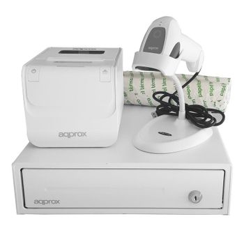 Impresora Térmica Ethernet/USB Approx appPOSPACK3380WH con cajón portamonedas, lector 1D y cortador automático