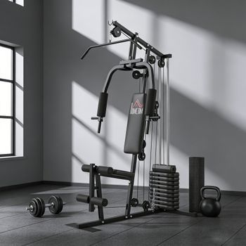 Multiestación Musculación Homcom, Acero Pu, 135x103x200 Cm, Negro