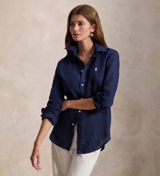 Polo Ralph Lauren para mujer. 211970730519 Camisa de lino Classic Fit marino (L), Casual, Manga larga
