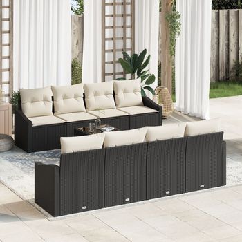 Conjunto De Sofá De Jardín  De 7 Piezas Con Cojines Negro Poliratán V5874 Unico / Negro