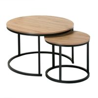 set de 2 mesas auxiliares redondas - l70 cm - roble y negro