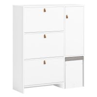 zapatero con 3 solapas1 puerta y 1 taburete madera blanco