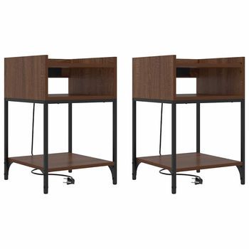 Pack 2 Uds Mesita De Noche | Armario De Noche | Mesa De Noche Con Estante Roble Marrón 40 X 40 X 61 Cm