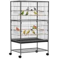 pawhut pawhut  jaula para pajaros con ruedas 78x52x132 cm con bandeja extraible y estante para canarios periquitos gris oscuro