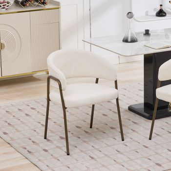 Silla De Comedor Moderna - Mueble Para Comedor - Chenilla Y Metal - Beige (57x54.5x79.5cm)