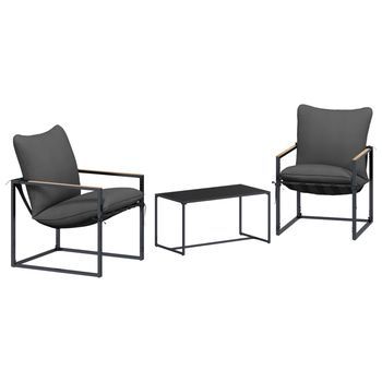 Conjunto De Sofás De Jardín 3 Piezas | Mueble De Jardín Negro Y Antracita Acero