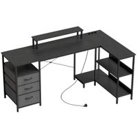 homcom escritorio en l reversible con cajones y estantes 170 cm negro   aosom espana