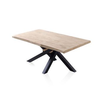 Mesa De Comedor Fija Con Patas Metálicas 180x100 Cm Xena Negro - Roble 180 X 76 X 100 Cm