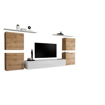 Conjunto De Muebles Para Sala Switch Iv De Diseño, En Colores Blanco Y Roble Wotan.