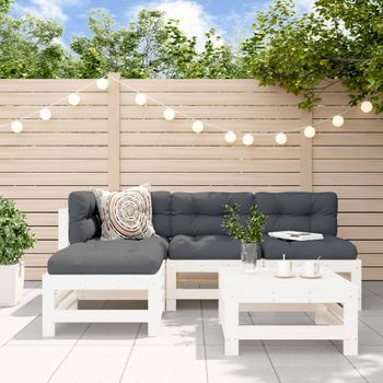 Conjunto De Sofás De Jardín 5 Uds | Mueble Jardin Mesa Y Sillas Madera Maciza De Pino Blanco Cfw900599