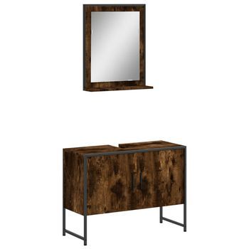 Set De 2 Uds Muebles De Baño | Armario De Baño Madera Ingeniería Roble Ahumado